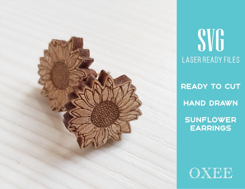 Flower earrings SVG bundle by Oxee, lily wooden stud earrings laser cut, laser cut boho earrings, sunflower wooden stud earrings SVG image 4