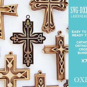 Pendentif de voiture de croix d’église SVG bundle par Oxee, pendentif de croix orthodoxe et catholique, Glowforge svg, fichier découpé au laser