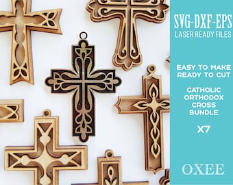 Church cross car pendant SVG bundle by Oxee, Orthodox and Catholic Cross pendant, Glowforge svg, Laser cut file