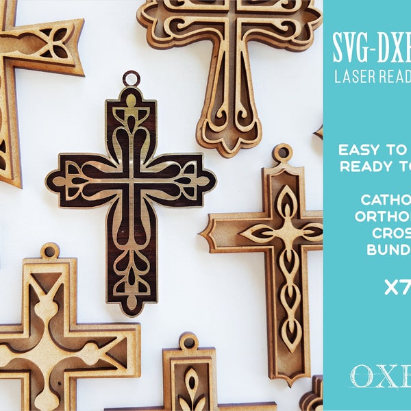 Kirche Kreuz Auto Anhänger SVG Bundle von Oxee, orthodoxer und katholischer Kreuz Anhänger, Glowforge svg, Laser cut Datei