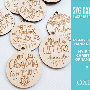My First Christmas ornament SVG bundle by Oxee, baby First Christmas ornament svg, Glowforge svg, Laser cut file