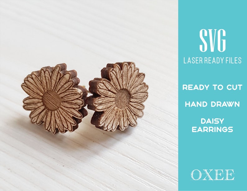 Flower earrings SVG bundle by Oxee, lily wooden stud earrings laser cut, laser cut boho earrings, sunflower wooden stud earrings SVG image 8