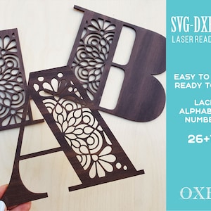 Lace alphabet and numbers SVG by Oxee, boho name sign laser cut