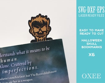 Halloween Skull Bookmark SVG Bundle, Laser Cut File (Digital Download)