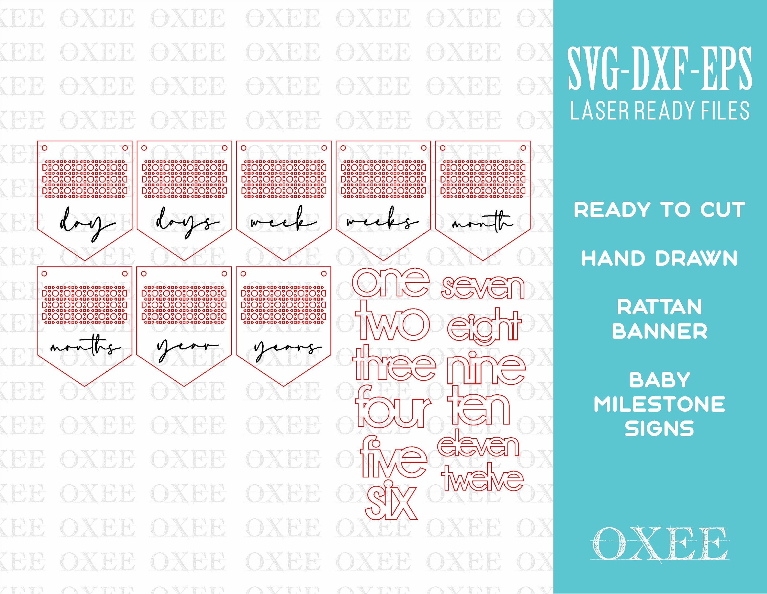 Rattan Banner Style Baby Milestone by Oxee, Glowforge Boho Newborn Sign ...