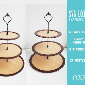 Gelaagd dienblad laser gesneden bestand door Oxee, 3 Gelaagd dienblad, laser gesneden houten Cake Stand, Fruit Cake Plate, Glowforge laser gesneden, cnc