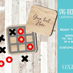 Simple tic tac toe with box SVG laser cut file by Oxee, simple wooden gift, wooden tic tac toe, wooden small gift SVG