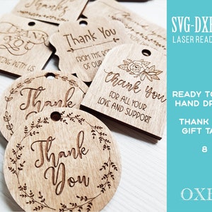 Bruiloft dank u tag SVG bundel door Oxee, houten partij dank u tags SVG, gegraveerde gunst tags, Glowforge SVG, laser gesneden bestand