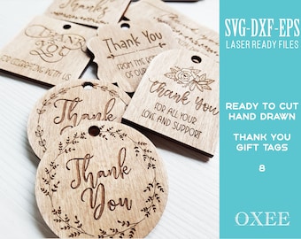 Wedding thank you tag SVG bundle by Oxee, wooden party thank you tags svg, engraved favor tags, Glowforge svg, Laser cut file