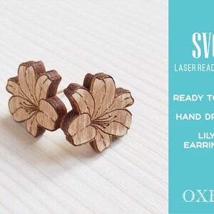 Flower earrings SVG bundle by Oxee, lily wooden stud earrings laser cut, laser cut boho earrings, sunflower wooden stud earrings SVG image 5