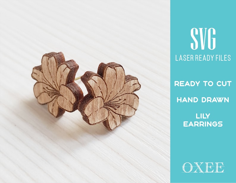 Flower earrings SVG bundle by Oxee, lily wooden stud earrings laser cut, laser cut boho earrings, sunflower wooden stud earrings SVG image 5