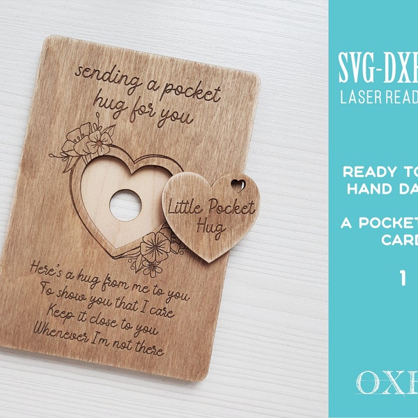 Pocket hug SVG laser cut file by Oxee, Valentine's day gift, wooden Vakentine's day card, wooden small gift SVG