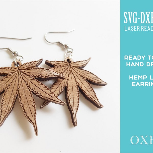 Hemp Leaf earrings SVG by Oxee, hemp wooden earrings laser cut, laser cut boho earrings, autumn leaves wooden earrings SVG