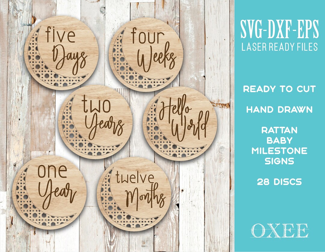 Rattan Baby Milestone Discs SVG Bundle by Oxee, Boho Newborn Sign Svg ...