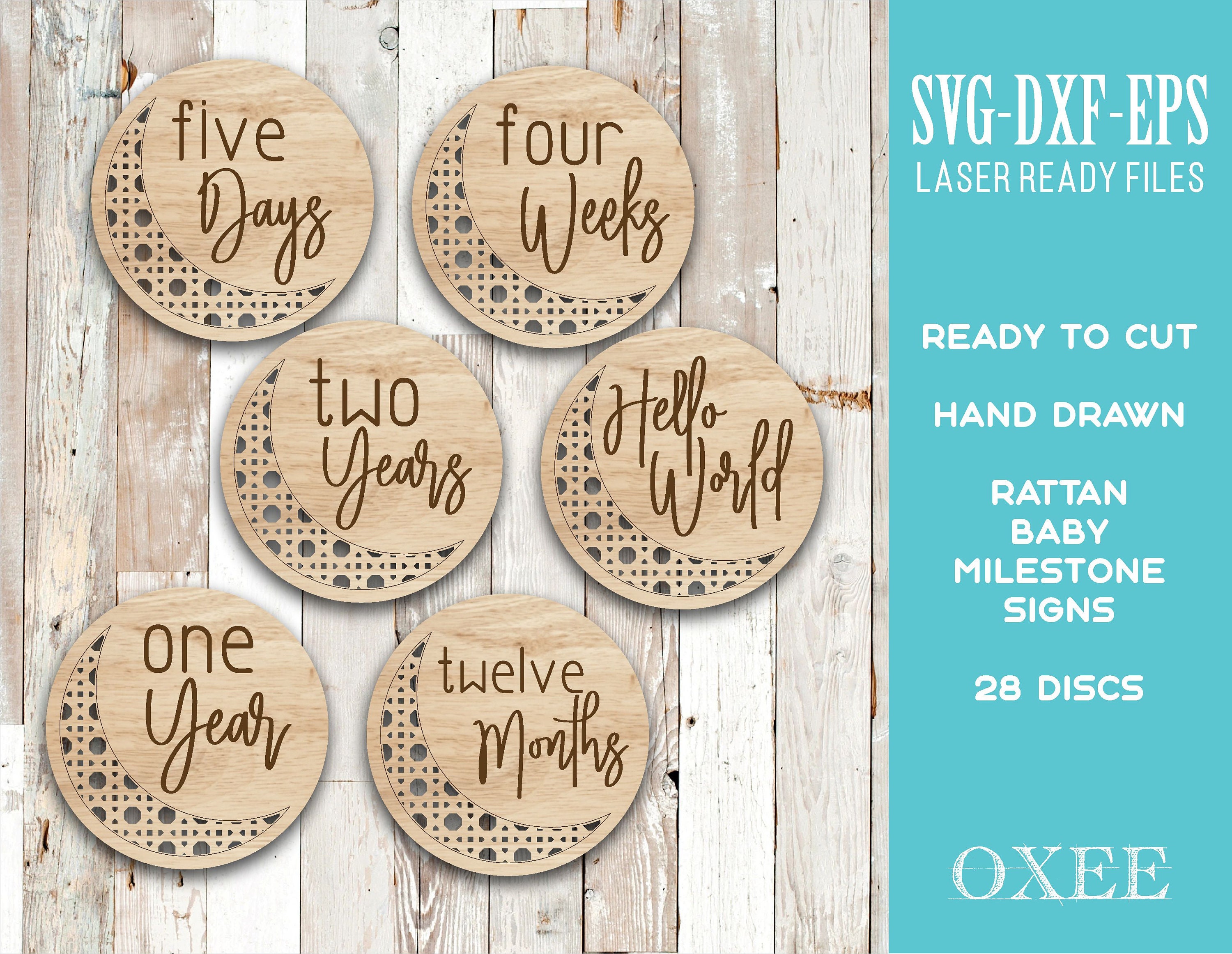 Rattan Baby Milestone Discs SVG Bundle by Oxee, Boho Newborn Sign Svg ...