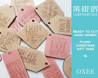 Funny Christmas Gift Tags SVG Bundle, Laser Cut Files
