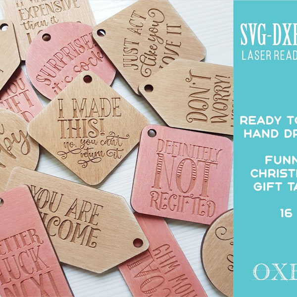 Funny gift tags SVG bundle by Oxee, funny Christmas gift tags svg, wooden gift tags, Laser cut tags