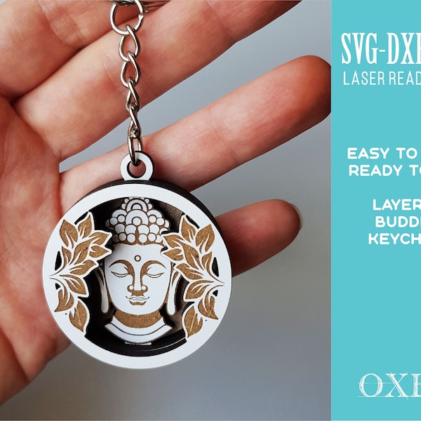 Buddha keychain SVG by Oxee, Layered Buddha Keychain SVG, hand drawn Buddhism gift, hand made gift, Glowforge svg, Laser cut file