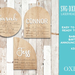 Birth Announcement SVG laser cut file, arched boho newborn sign svg, Personalized Baby Stat Sign, Glowforge baby milestone