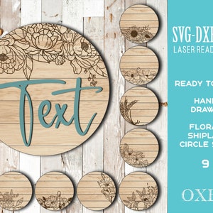 Florales Shiplap Kreis Zeichen SVG Bundle von Oxee, Holzwandschild Laser geschnitten, lasergeschnittenes Holzschild Familie, glowforge Kreisschild