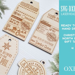 North Pole Christmas gift tag SVG bundle by Oxee, funny Christmas tags svg, north pole express, Glowforge svg, Laser cut file