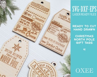 North Pole Christmas Gift Tag SVG Bundle, Laser Cut File (PDF)