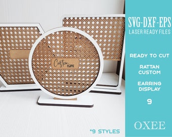 Rattan Earrings display SVG by Oxee, boho earrings stand laser cut, laser cut earrings holder, hexagon stand