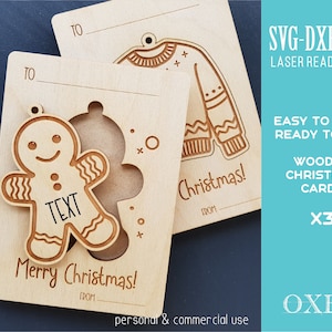 Cartoline di Natale con ornamenti SVG bundle di Oxee, tag regalo in legno, UIgly maglione ornamento svg, ornamento Ginger Bread