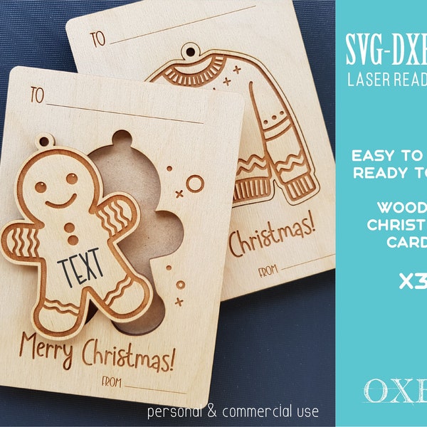 Christmas cards with ornaments SVG bundle by Oxee, wooden gift tags, UIgly Sweater ornament svg, Ginger Bread ornament