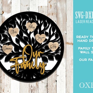 Family tree our Family SVG by Oxee, wooden tree wall sign laser cut, laser cut wooden family sign