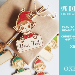 Christmas Elf gift tags, Christmas gift tags SVG bundle by Oxee, kids kifts tags svg, wooden gift tags, Glowforge svg, Laser cut file