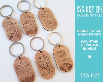 Laser Cut Mountain Keychain SVG Bundle, Wood Engraved Quotes (Digital Download)