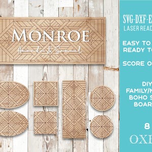 Pacchetto SVG Boho Shiplap Name Sign di Oxee, cartello da parete in legno tagliato al laser, cartello per famiglie in legno tagliato al laser, cartello circolare Glowforge