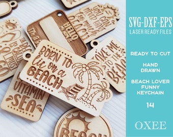Beach Keychain SVG Bundle, Laser Cut File (Digital Download)