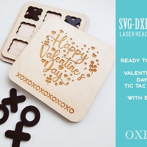 Valentine&#39;s day tic tac toe SVG laser cut file by Oxee, Valentine&#39;s day gift, wooden tic tac toe, wooden small gift SVG