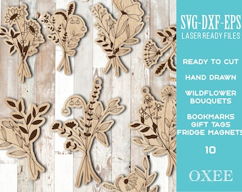Wildflower Bouquet SVG, Laser Cut Files, Botanical Magnet (Digital Download)
