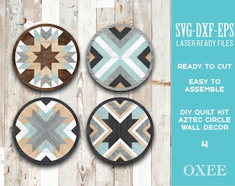 Aztec quilt pattern wall sign SVG by Oxee, wooden wall sign laser cut, laser cut wooden home number