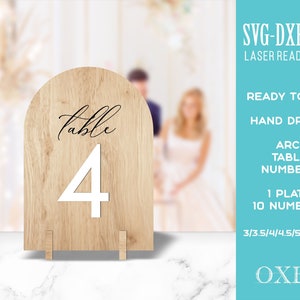 Arch Table Numbers cut file by Oxee, wooden wedding table numbers, laser cut table numbers