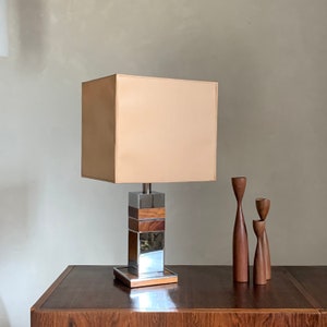 Vintage chrome and wood seventies table lamp