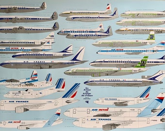 Cartel original vintage del avión de Air France Philippe Mitschké Volumen II