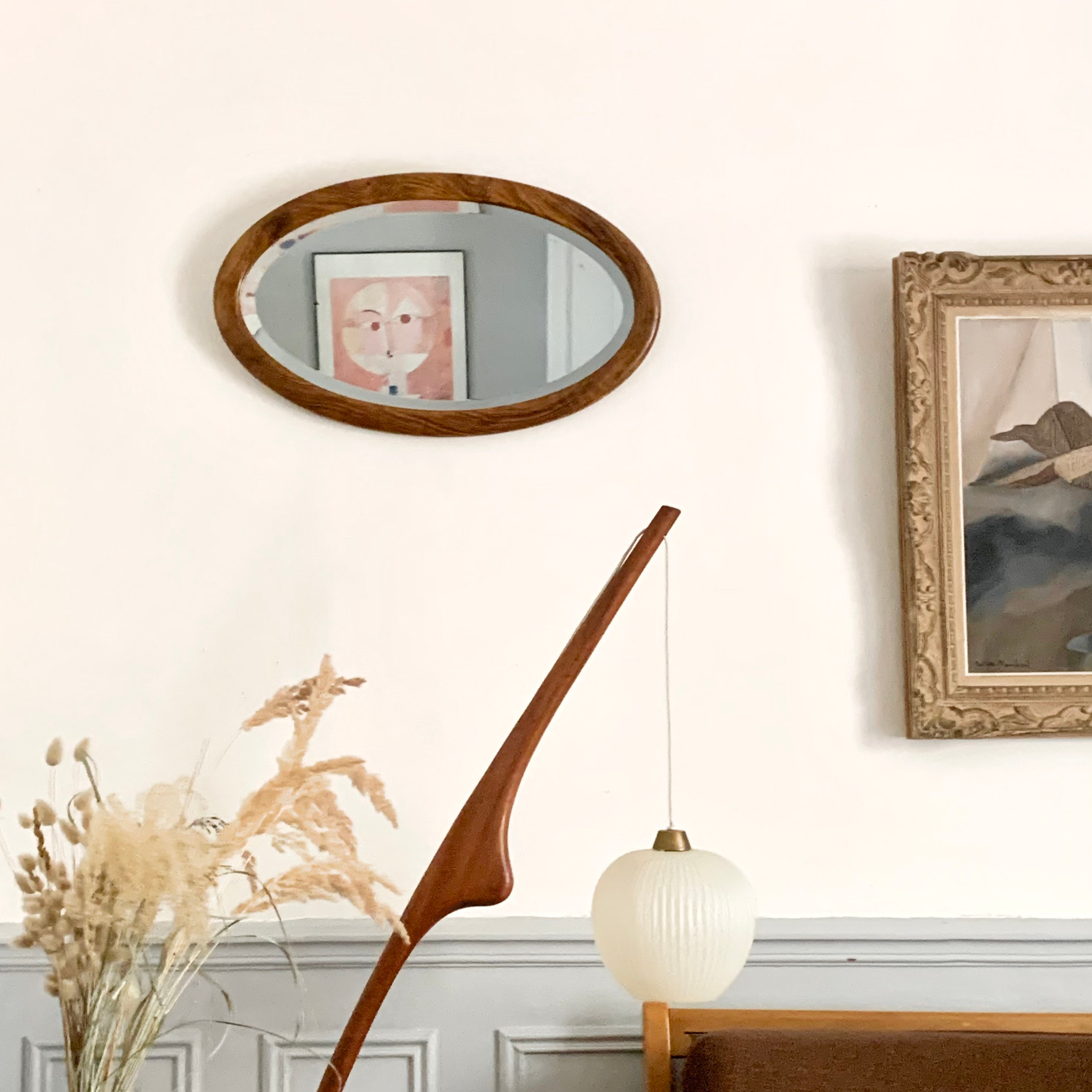 Miroir Mural Ovale Bois et Stuc