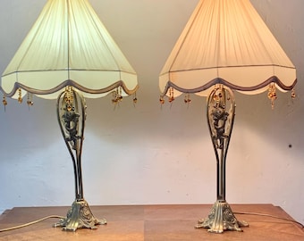 Pair of vintage brass table lamps in art nouveau style