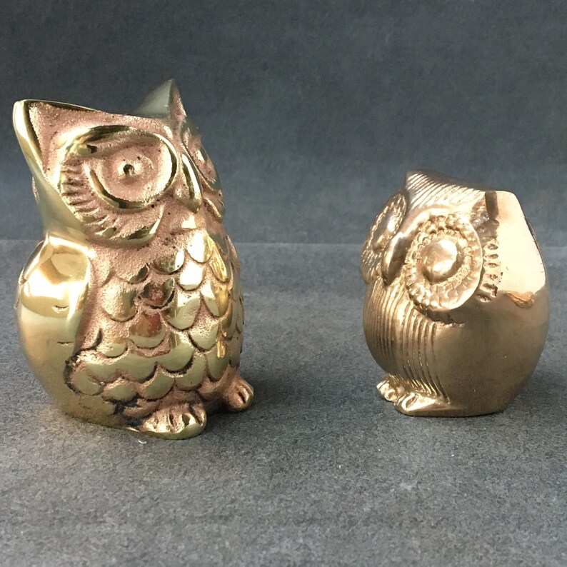 Brass Vintage Brass Figurine Marble Owl Paperweight Statue Etsy
