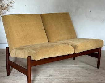 Vintage Scandinavian yellow velvet bench