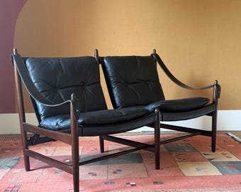 2-seater Scandinavian leather safari bench sofa