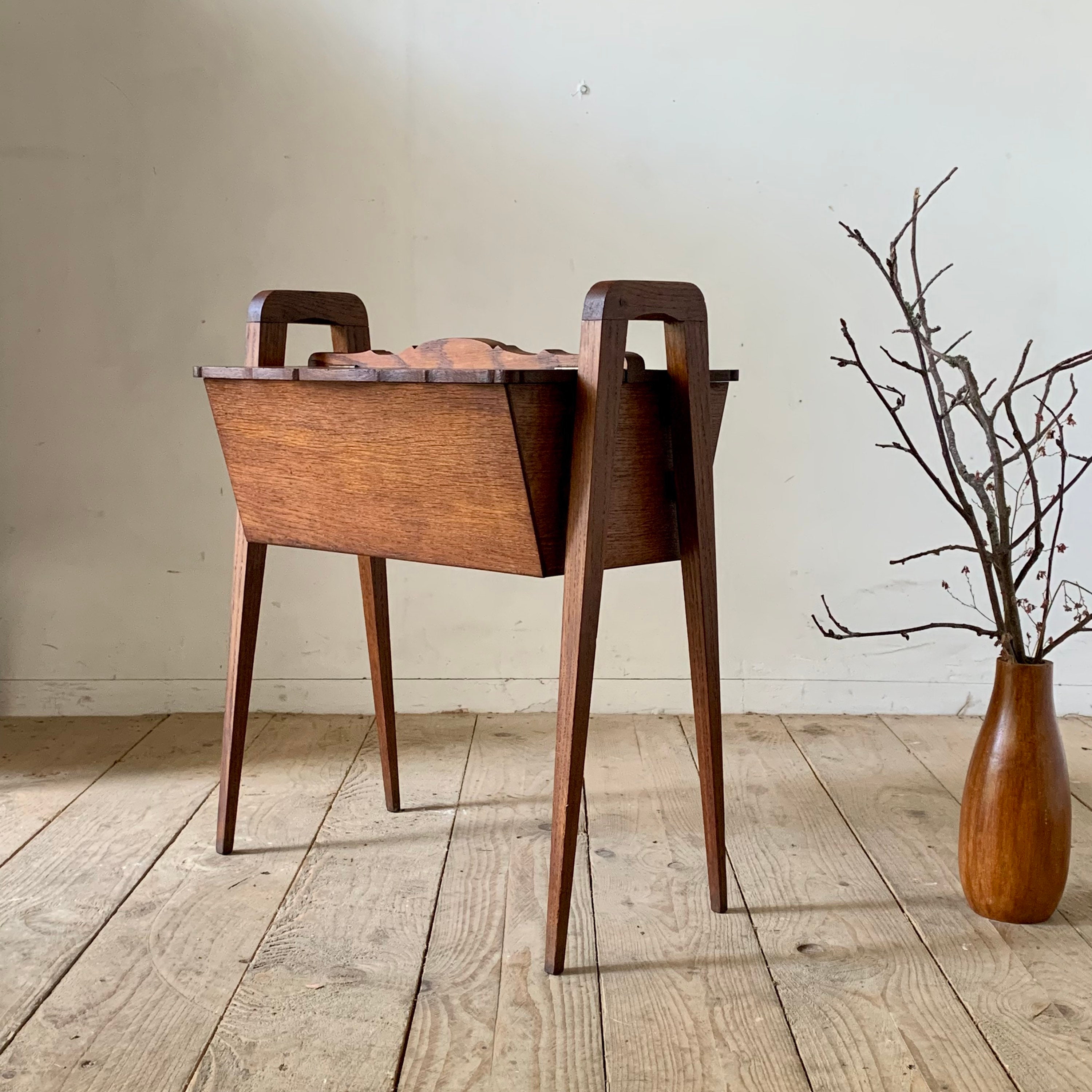 Boite à Couture Travailleuse Vintage Chêne Massif