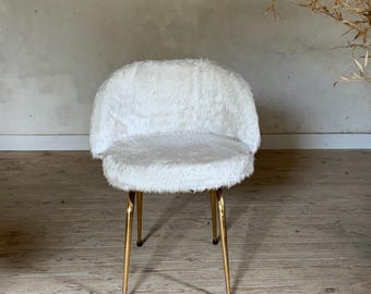 Vintage white furry cocktail chair