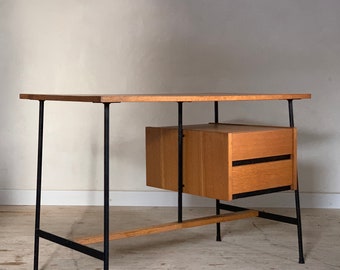 Bureau  vintage moderniste chêne et métal