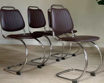 Vintage 70s chrome sled chairs