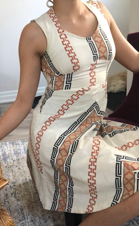 Vintage Cotton Geometric Patterned Dress with uni… - image 3
